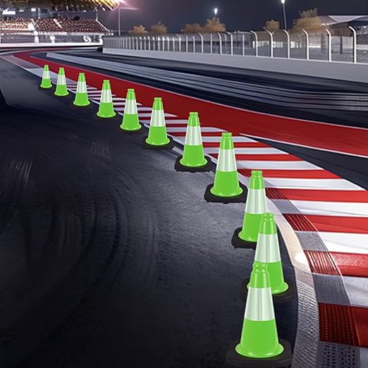 6 Pack 12 Inch Green Traffic Cones with Reflective Tape, Black Base Sport Training Cones for Soccer, Agility Drills, Driveway Safety and Marking (6, Green, 12 Inch)