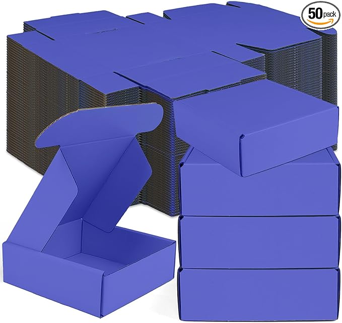Small Shipping Boxes, 50 Pack Cardboard Box Corrugated Mailer Boxes Small Corrugated Boxes For Shipping Packaging Craft Gifts Giving Products, 6 x 4 x 1.6 Inches (Klein Blue)