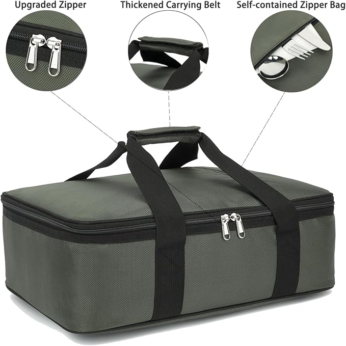Insulated Casserole Carrier Bag - Large Portable Hot and Cold Food Storage Tote with Handles Thermal Bag for Parties, Picnics, Camping, Travel,Fits 9"x13" Baking Dish,Army Green