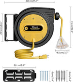 75 FT Retractable Extension Cord Reel, Heavy Duty Power Cord, 14AWG/3C SJTOW, 3 Grounded Outlets Lighted Triple Tap, 10A Circuit Breaker, Wall/Ceiling Mounted, ETL Listed, Yellow Y75ACR06