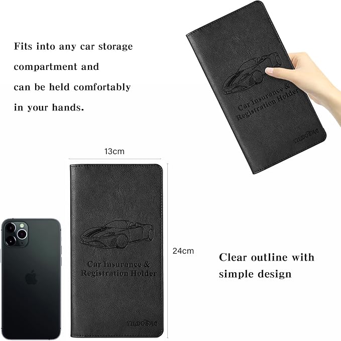 2Pack Leather Car Registration and Insurance Card Holder, Car Document Holder for Cards License with Magnetic Shut (Black)