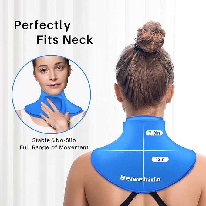 Neck Ice Pack Wrap Cooling Cervical Brace- Upgraded Reusable Hot & Cold Compress Gel Pack for Stiff Neck Shoulder Pain Relief, Swelling, Sprains, Cervical Surgery Recovery & Office Pressure