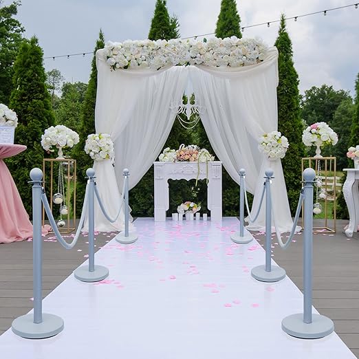 Ferraycle 4 Pcs Stainless Steel Stanchions Post Queue 38 Inch, 5 ft Velvet Rope Carpet Ropes and Pole, Control Barriers for Wedding Birthday Party Decoration Sand Injection Hollow Base Set (Gray Blue)