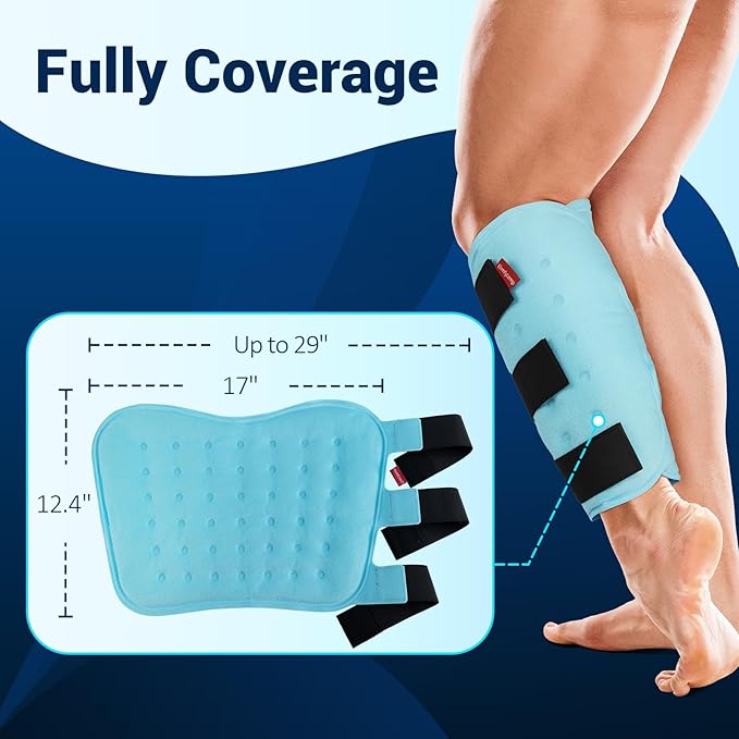 Comfytemp Extra Large Calf Shin Splint Ice Packs for Injury Reusable Gel, FSA Eligible HSA, Knee Cold Pack, Hot Cold Compress Sleeve for Swelling, Tendonitis, Elbow, Leg, After Surgery Gift, 2 Pcs