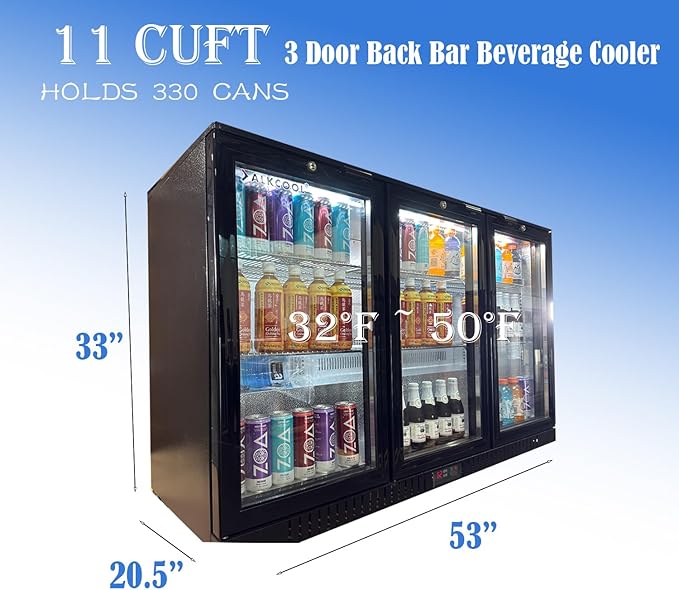Back Bar Cooler Fridge,11.5 Cu Ft Commercial Display Refrigerator Beverage Undercounter Refrigerator, Commercial BeerFridge with LED Light Adjustable Shelves,ETL Sanitation
