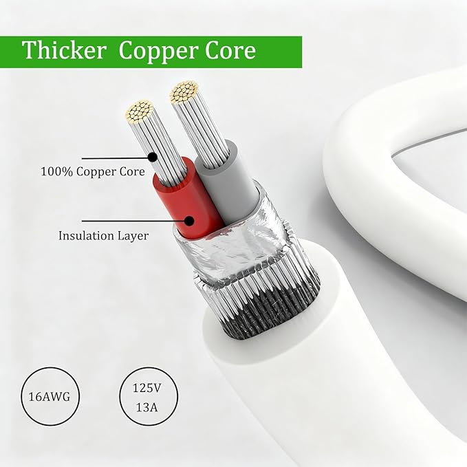 White Waterproof Extension Cord 100ft, 13A 1625W 16AWG ETL-Certified for Outdoor Use, Garden/Heavy Duty Tool Power