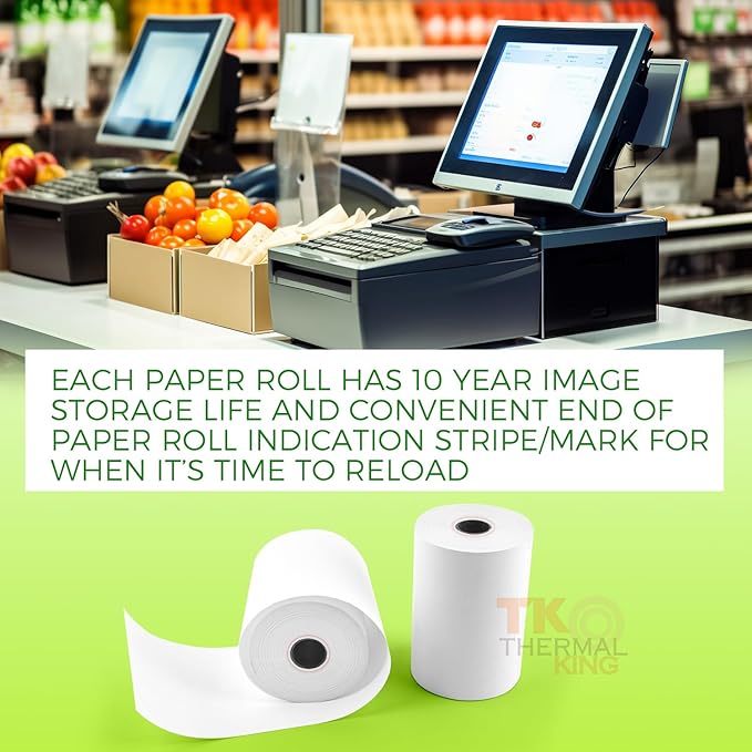 (50 Rolls) 3 1/8" x 119' Thermal Paper, POS Receipt Paper for Retail Business Cash Register, Fits Most Credit Card Terminal