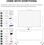 Large Rolling Whiteboard on Wheels, 48" x 36" Double-Sided Mobile White Board with Stand, 4' x 3' Portable Standing Magnetic Dry Erase Board Easel for Home Office Classroom School, Silver