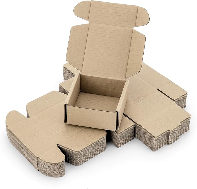 Ellbest 20pcs Mini Packing Boxes, Kraft Paper Boxes, 1.5 mm Thick for shipping, Storaging Small items, 3.38 * 3.38 * 1.53 inches Kraft Brown Boxes for Storage