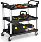 Goplus 3-Tier Utility Cart, Heavy-Duty Service Cart w/Lockable Wheels & Double Handles, Sturdy Aluminum Structure, 495 LBS Max Load, Tool Cart for Office Kitchen Garage (40.5" x 19.5" x 38.5")