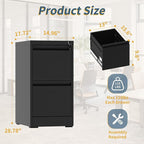 2 Drawer File Cabinet with Lock, Vertical Filing Cabinets for Home Office, Metal Storage Cabinets, Heavy Duty File Cabinet for Letter/Legal/A4/F4 Size Amssebly Required, Black