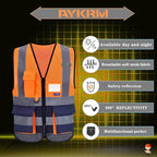 A-SAFETY High Visibility Mesh Safety Reflective Vest with Pockets and Zipper,Hi Vis Viz Reflective Safety Vest(Orange&Navy Mesh XXL)