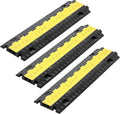 VEVOR 3 PCs Rubber Cable Protector Ramp, 2 Channel Heavy Duty TPU Floor Cord Hose Wire Cover, 1.2'' W x 1.1'' H Channel Size, Traffic Speed Bump with Flip-Open Top Cover, for Indoor Outdoor Use