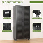 Garage Storage Cabinet with Wheels, Lockable Metal Storage Cabinet with 5 Adjustable Shelves, Magntic Door for Garage Home Office Utility Room,Required Assembly,Black,70.87"H x 31.5"W x 15.75"D