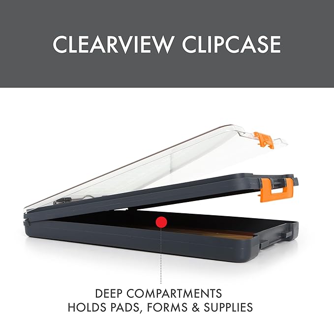 Dexas Clearview Clipcase Dry Erase clipboard, 13.75 x 9.5 Inch, Orange. See papers clearly outdoors, stay organized and dry. Ideal for coaching, teaching, homeschooling, art, trades, and medical pros.