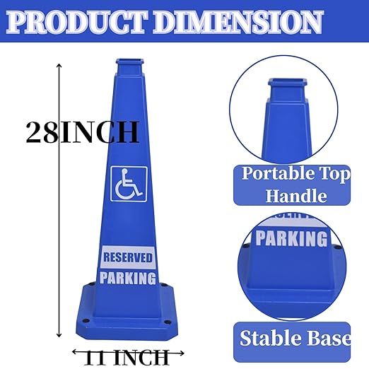 BESEA Reserved Parking Cone 6 Pack, 28" No Parking Sign Cone with Weighted Base, Blue 4-Sided “ Reserved Parking” Warning Cone for Driveways Business Parking Lots Garages Indoor/Outdoor