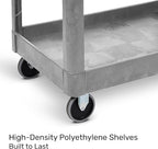 Tubstr Extra Large Two-Shelf Utility Cart with Wheels | 500 lb. Capacity Rolling Utility & Tool Cart for Warehouses, Industrial Settings, Auto Garages, & More (Gray, 45.5 x 24.5)
