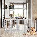 Wooden Freestanding Pet Gate, Pet Gate for Dogs, 29.5inch 4-Panel Wooden Dog Fence with 2 Support, Feet Folding Dog Gate for Indoor, Doorway, Stairs, Kitchen, 81.5“L×30”H (White)