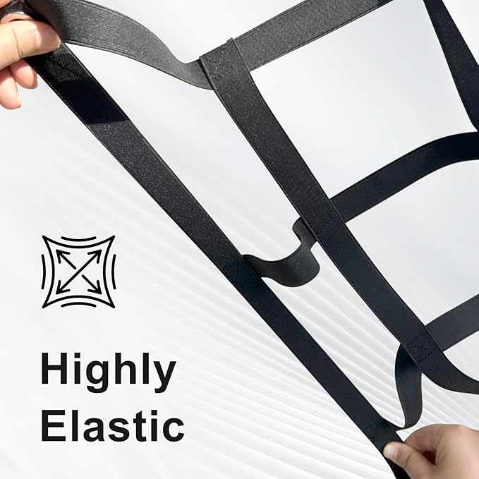 Flat Bungee Cargo Net for Pickup Truck Bed, Highly Elastic 4' x 4' Stretches to 9.5' x 9.5', 25mm mesh Width, 12 Carabiner Hooks, 4 Strong Metal Grommet, Compatible with Toyota, Ford, Chevy, Dodge RAM