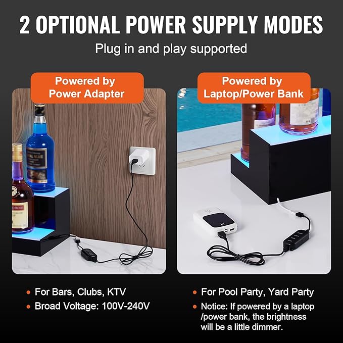VEVOR LED Lighted Liquor Bottle Display, 2 Tiers 30 Inches, Supports USB, Illuminated Home Bar Shelf with RF Remote & App Control 7 Static Colors 1-4 H Timing, Acrylic Lighted Shelf for 16 Bottles