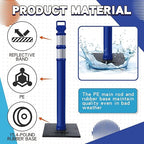 Kanayu 49 Inch Traffic Delineator Posts with 8.8 Lbs Rubber Base PE Delineator Post Portable Parking Pole Traffic Cone Barrier with Removable Base, Reflective Band(4 Packs,Blue)