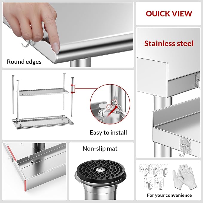 Stainless Steel Prep Table for Work, 24 * 36 Inch, High Load Bearing with Undershelf for Outdoor, Restaurants, Workshops, Kitchens, Garages and Gardens