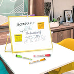 Magnetic Dry Erase White Board, 16" x 12" Double-Sided Golden Aluminum Frame Desktop Whiteboard with Stand, Portable Small Whiteboard Set for Drawing, Office, Home, School