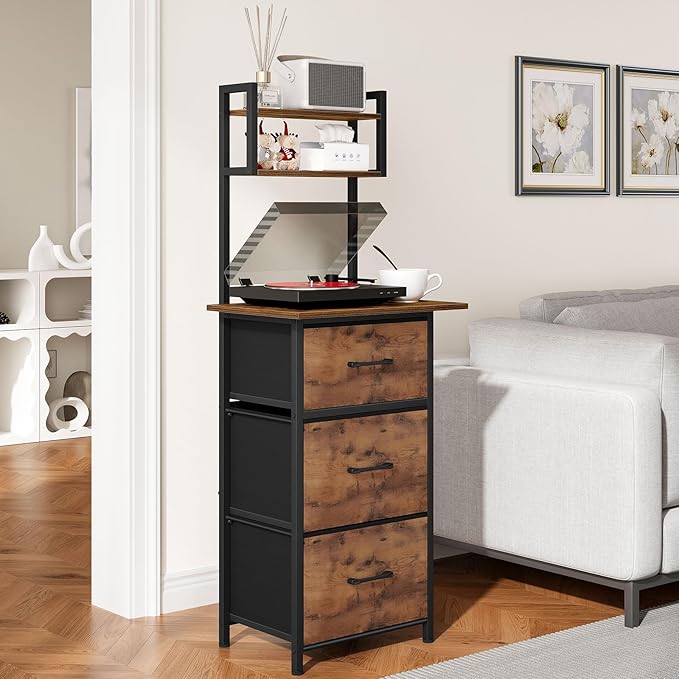 Snughome 3 Drawer Tall File Cabinet with 19.7'' Extended Desktop, 3-Tier Filing Cabinet for Home Office 51.6''H Vertical File Cabinet Printer Stand for Home Office,Fits A4/Letter/Legal,Rustic Brown