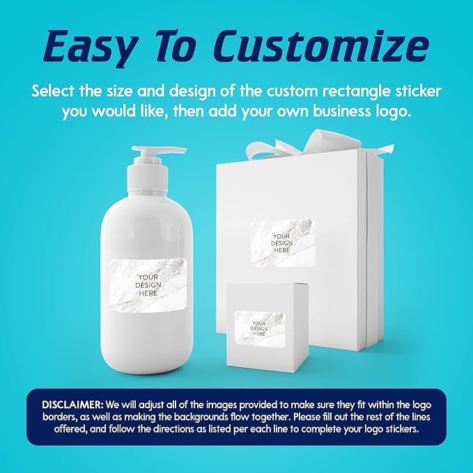 100 Custom Vinyl Stickers - Upload Your own Image, Text, Design, Logo - Personalized Logo Labels for Handmade, Packaging, Bottle, Jars, Candle, Brand Stickers (Gold Marble, 5x3)