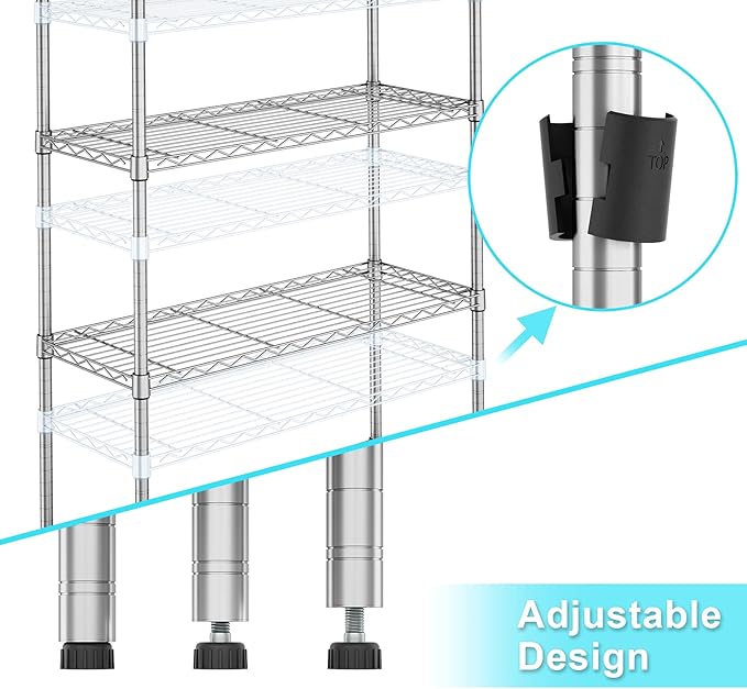 Auslar 5-Shelf Storage Shelves with Casters Heavy Duty 5 Tiers Rolling Cart Utility Racks Adjustable Wire Metal Shelving, 14" x 36" x 76.5", Chrome