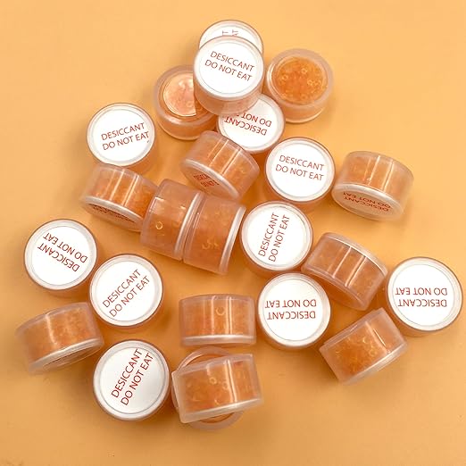 2 Gram 110 Packs Silica Gel Desiccant Canister,Orange to White Indicating Desiccants Capsules, Moisture Absorbers for Food Storage, Food Grade Desiccant Dehumidifiers