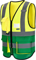 A-SAFETY High Visibility Safety Reflective Vest with Pockets and Zipper,Hi Viz Work Vest for Men Women (Yellow&Green Small)