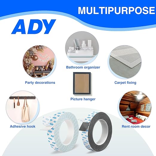 ADY Removable Double Sided Foam Tape Heavy Duty 1in x 20ft,Adhesive Foam Tape for Walls,Damage Free Picture Hanging Adhesive Strips for Office Rent Room, Poster Mounting Tape