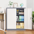 Pataku Metal Storage Cabinet, Garage Cabinet with Doors and Shelves 36" Hx32 Wx16 D, Steel Lockable File Cabinets for Office, Home, Garage, Basement, Industrial, White Grey