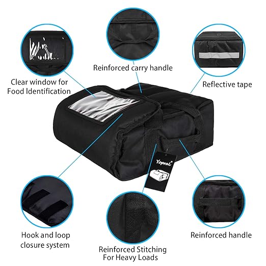 Pizza Bag,Large Thermal Pizza Delivery Bags Insulated Food Delivery Bag Professional Moisture Free Pies Pizza Warmer Carrier Bags Hold Up 5-16" or 4-18" (Black, 20"X20"X11")