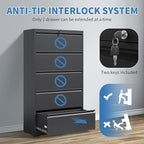File Cabinets 5 Drawer,Metal Office Storage Filing Cabinet with Lock,Black Lateral Filing Cabinet for Home Office,Horizontal Locking File Cabinet for Legal/Letter/A4,Assembly Require,Black