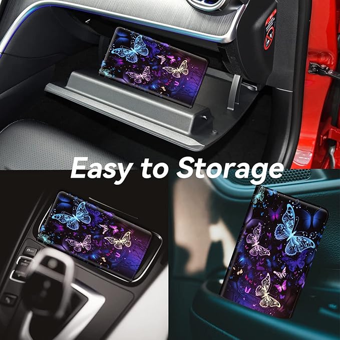 Car Registration and Insurance Holder, Leather Car Glove Box Organizer, Cool Car Accessories for ID, Driver's License Cards & Essential Document,business cards,Men&WomenBling Butterfly