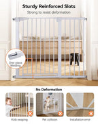COMOMY 36" Extra Tall Baby Gate for Stairs Doorways, Fits Openings 29.5" to 46" Wide, Auto Close Extra Wide Dog Gate for House, Pressure Mounted Easy Walk Through Pet Gate with Door, White