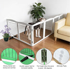 Dog Fence Indoor - 6-Panel Freestanding Dog Gate for Doorways,Hallways, House or Stairs -120x24-Inch Retractable Foldable Expandable Wood Pet by SFJC (White)