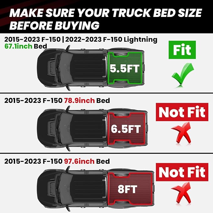 LASFIT 5.5ft Bed Mat for Ford F-150 2015-2023| F150 Lightning 2022 2023 67.1" Trcuk Bed Box Liner TPE All Weather Protector Durable & Easy Clean-Not Fit for Drop in Bedlienr