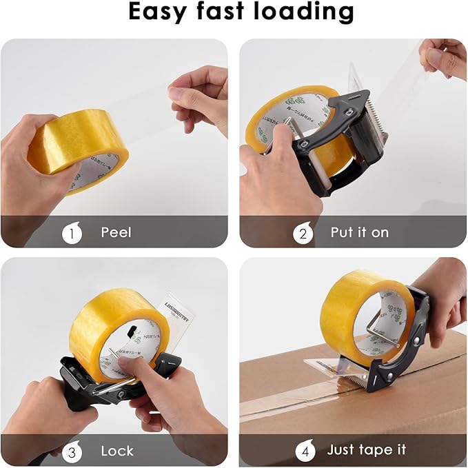 Rapid-Replace Packing Tape Dispenser Gun with Tape and Extra Blade, 2IN(50mm) Lightweight Ergonomic Industrial Handheld Heavy Duty Tape Cutter for Carton, Packaging and Box Sealing, Pink