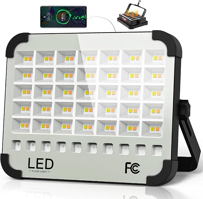 200W LED Solar Work Light, Sinear 20000LM Magnetic Portable Light, 20000mAh Rechargeable with 5 Modes, IP66 Waterproof for Outdoor Camping, Car Repair, Building, Workshop, Garage, Emergency