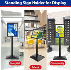 Pedestal Sign holder Stand 8.5x11inch Adjustable Standing Floor Sign Stand with Heavy Base & Snap Frame Display Stand for Indoor Outdoor Business Store Sign Holder Poster Stand (Black)