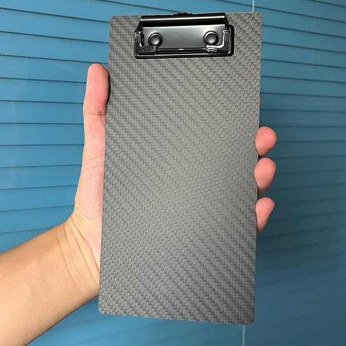 3K Carbon Fiber Clipboard Ultimate Light and Thin Portable Cool Black Twill Smooth Hard Writing Board Black Low Profile Clip Hide Hook Art Paint Draw (Black Clip, 4.3" Wx8.5 L)