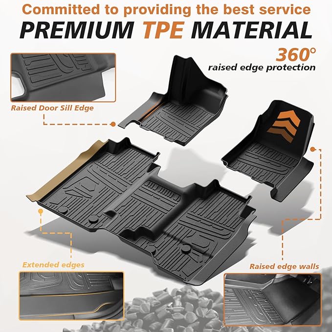TripleAliners Floor Mats All Weather Liners Compatible with 2024 2025 2026 Chevrolet Silverado EV WT Version Accessories 1st & 2nd Row Full Set Floor Liners TPE Heavy Duty Custom Fit Car Mats