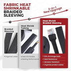 Heat Shrinkable Braided Sleeving 2:1 Ratio- Abrasion Protection Flexibility Wiring Harness Cable Sheath (1" ID, 12ft)