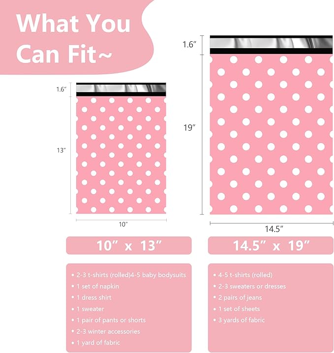 Thank You Poly Mailers 10x13 Inch 25 Pcs - Pink Dots printed Shipping Bags, 2.4mil Thickness, Waterproof and Tear Resistant Mailing Envelopes, Self-Sealing Packaging Bags for Small Business