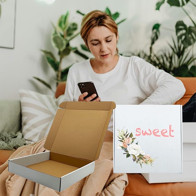 11x11x2 Inches Shipping Boxes Set of 25,White Corrugated Mailing Cardboard Box Literature Mailer for Packing Small Business Moving Storage, E-Commerce Packaging Mailing Boxes Gift Boxes for Presents