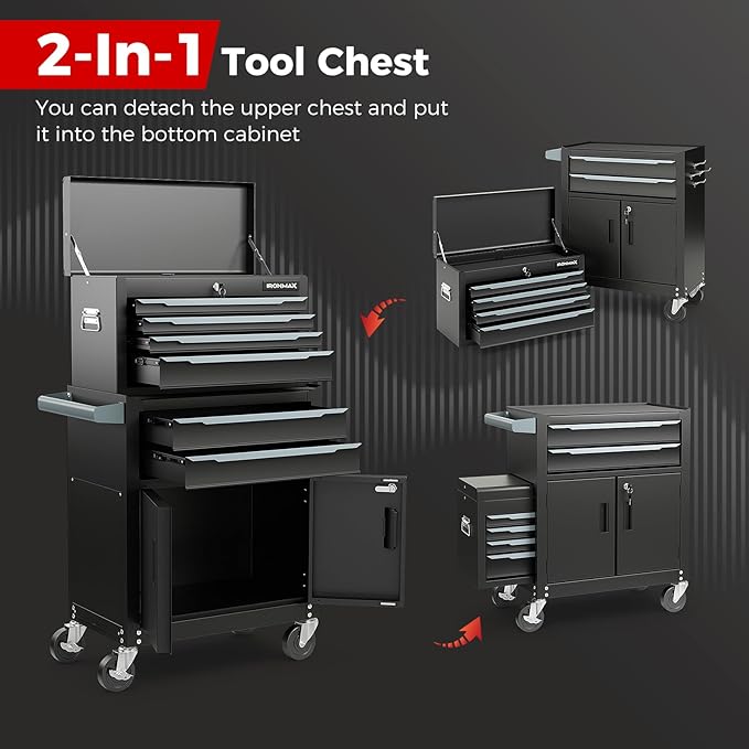 Goplus Tool Chest, 6 Drawers Extra Large Rolling Too Storage Cabinet with 4” Universal Lockable Wheels, Auto Lock, Protective Liner, 2-in-1 Heavy Duty Tool Box for Garage, Workshop