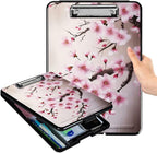 A4 Clipboards,Folder Clipboard with Storage Cherry Blossom Heavy Duty Clip Boards Waterproof Nursing Plastic File Folder Storage Box Clipboard Case for Teacher,Doctor,Office